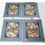 A set of four silk needlework bird scenes