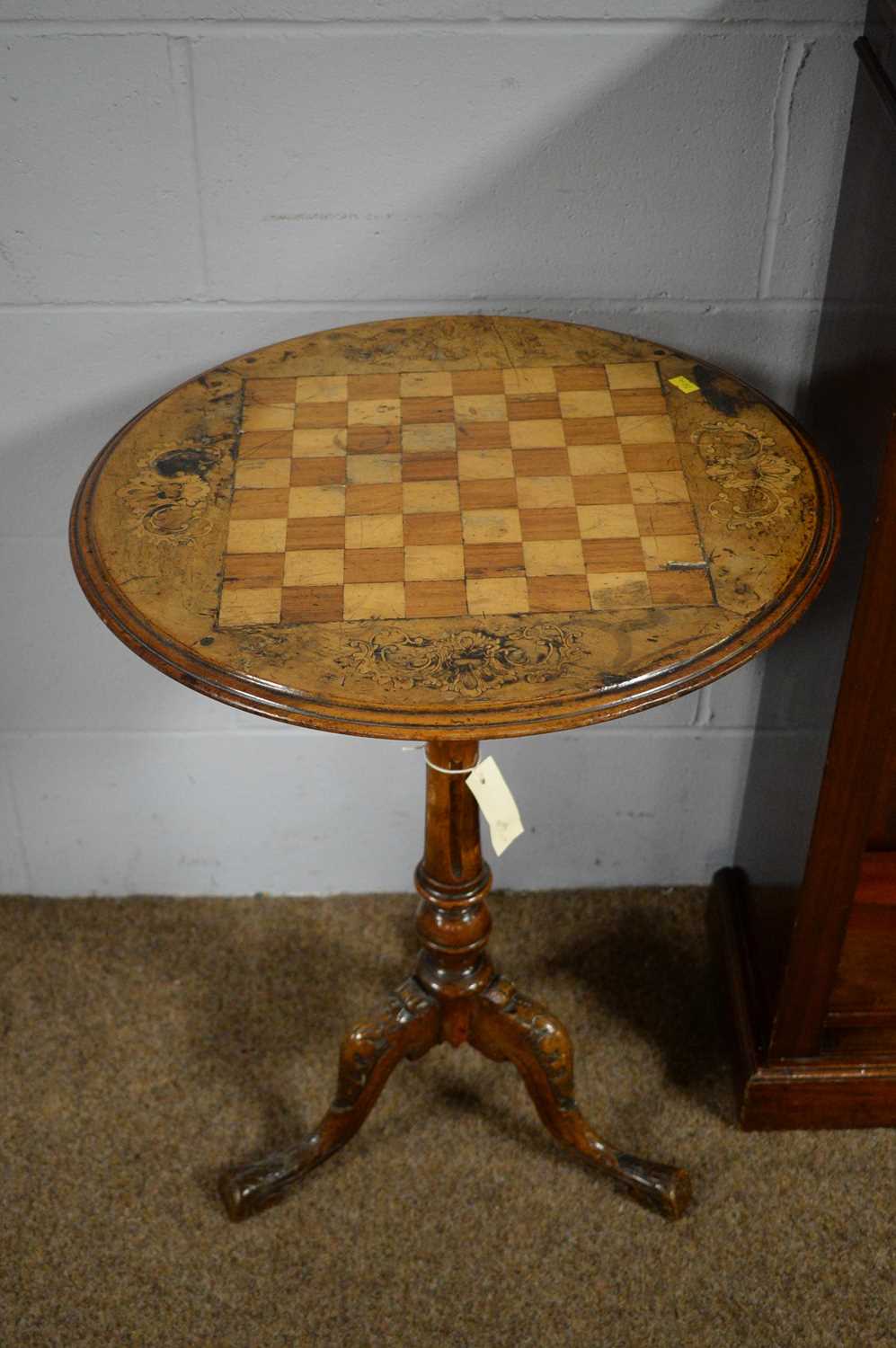 Early 20th C open bookcase; and a Victorian tripod games table. - Image 7 of 9