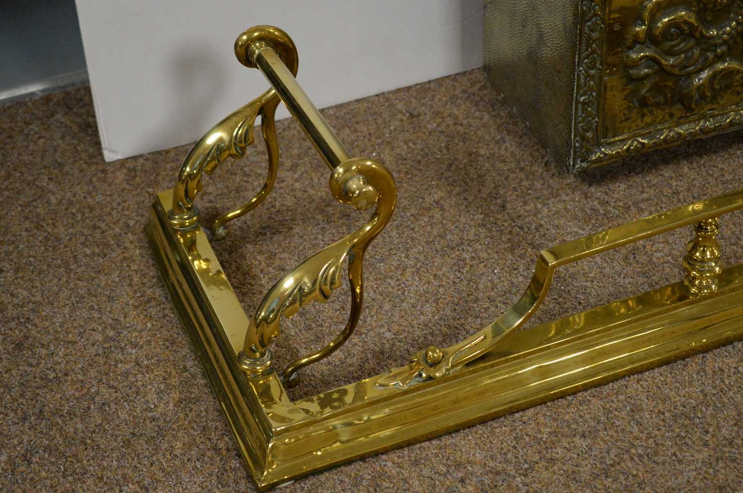 A Victorian brass fire fender, and a stick stand. - Image 3 of 3