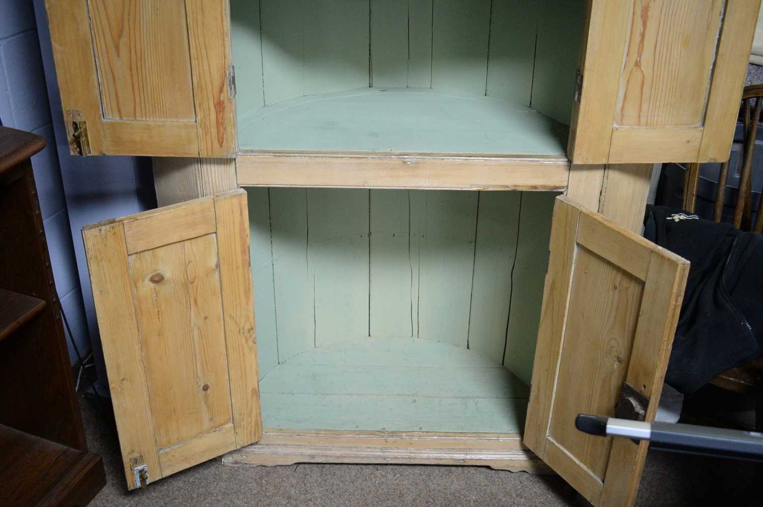 A 19th Century stripped pine floor standing corner cupboard. - Image 3 of 3