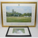 Two framed cricket pictures.