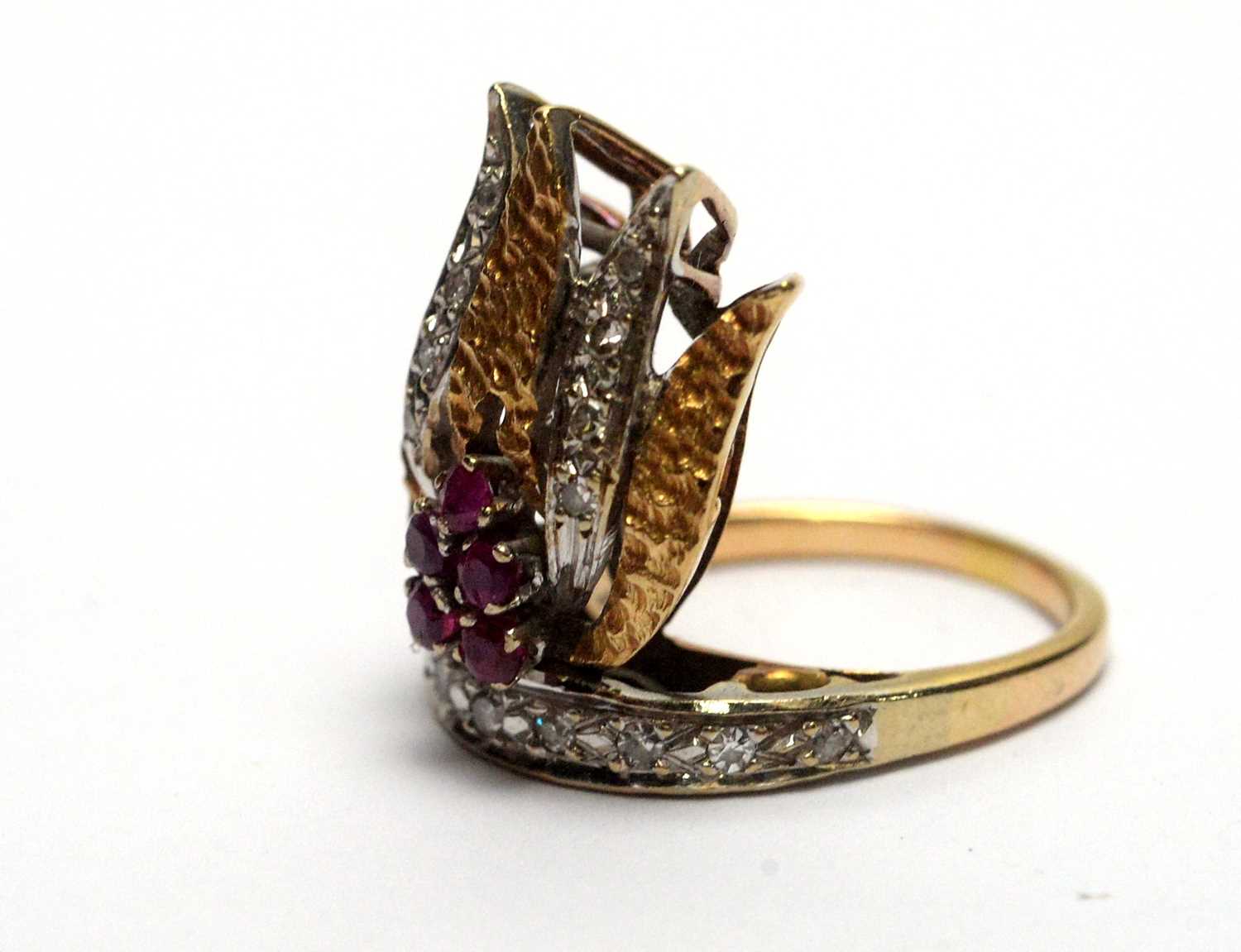 A ruby and diamond ring of flame design, - Image 2 of 4