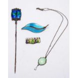 Four silver and enamel items of jewellery.