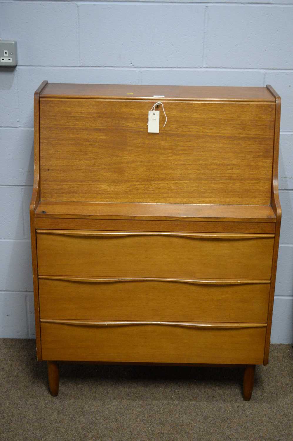 Mid Century teak writing bureau; dining table; and four chairs. - Image 2 of 7