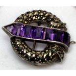 A fine Art Deco amethyst and malachite brooch,