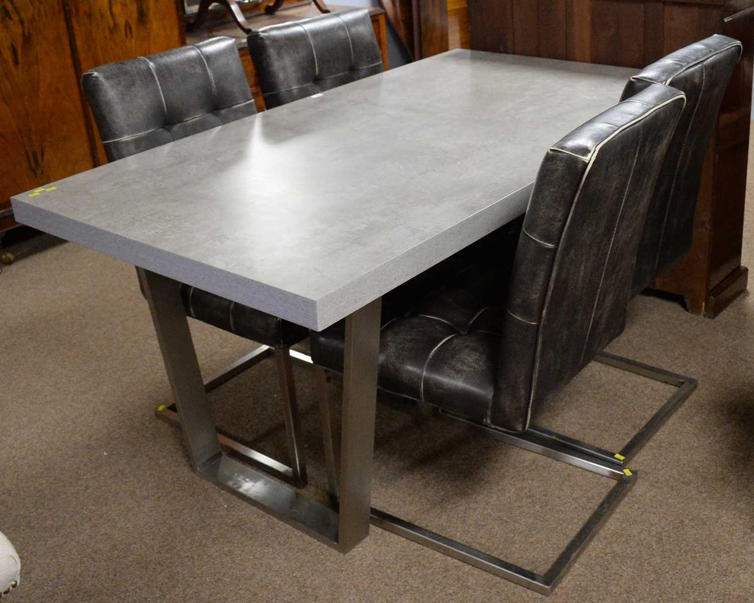 Grey marble effect dining table; and four leather-effect dining chairs. - Image 2 of 2