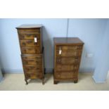 An miniature bowfront walnut chest on chest; and another bowfront chest