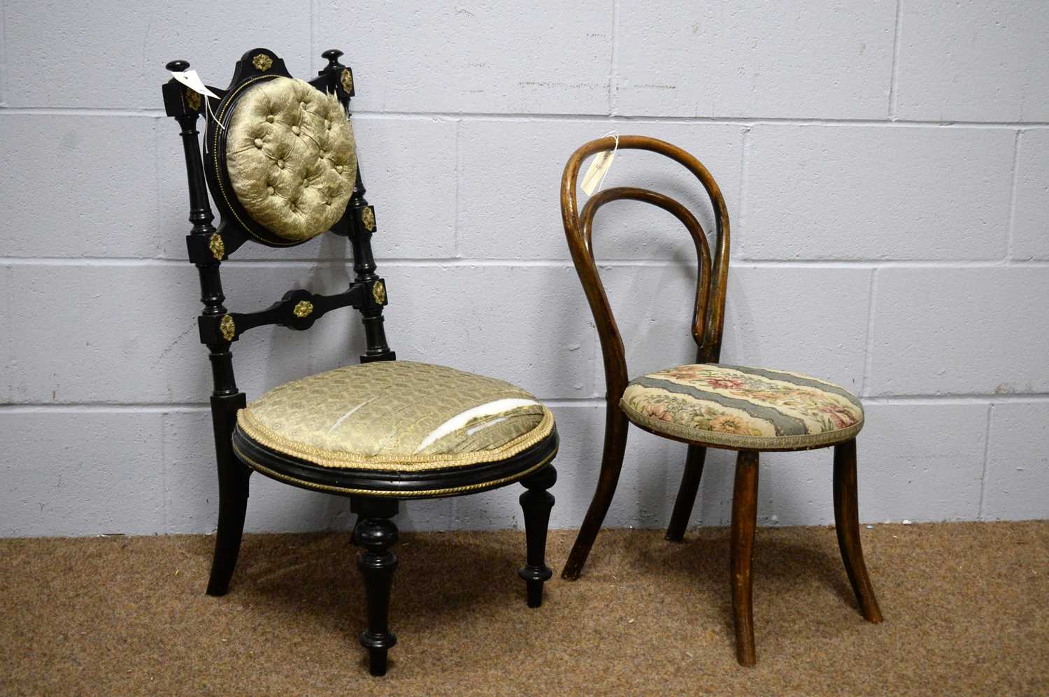 Victorian child's button back chair; and a child's Bentwood chair. - Image 2 of 6