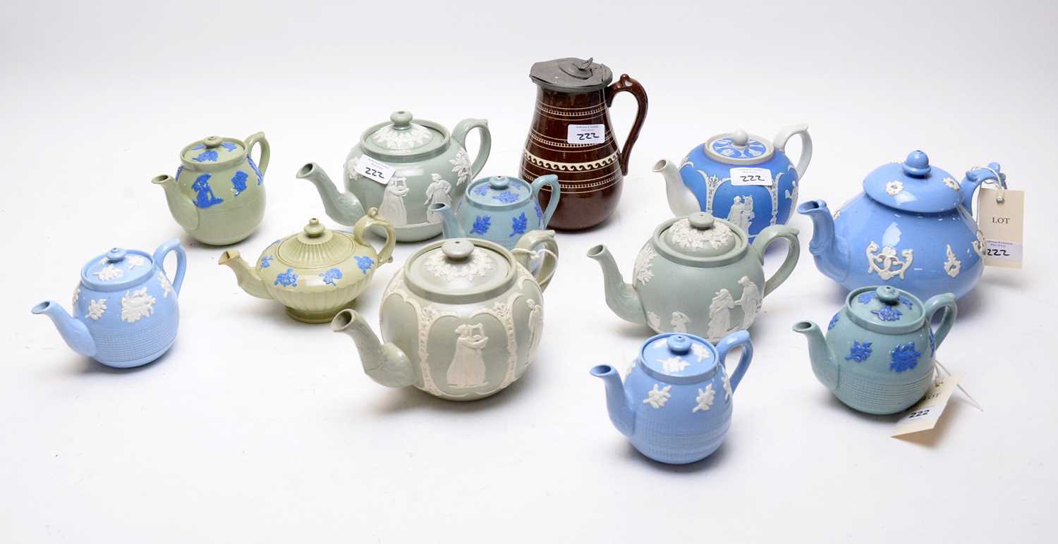 A selection of Dudson sprigged teapots.