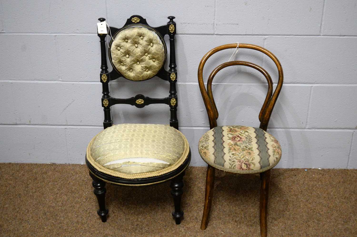 Victorian child's button back chair; and a child's Bentwood chair.