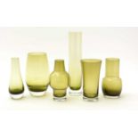 Six pieces of Scandinavian green glass