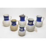 Six rare Ridgway 'Milan' pattern stoneware jugs.