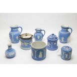 A selection of Ridgway pale-blue Jasperware.