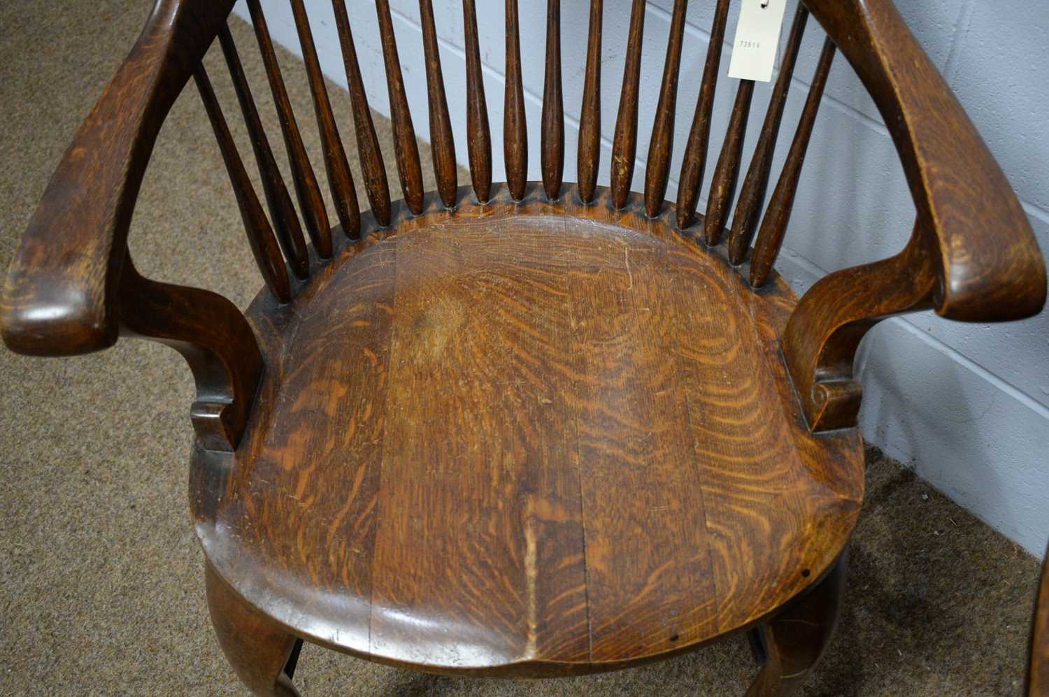 A pair of early 20th Century oak bow-back smokers chairs. - Image 3 of 5