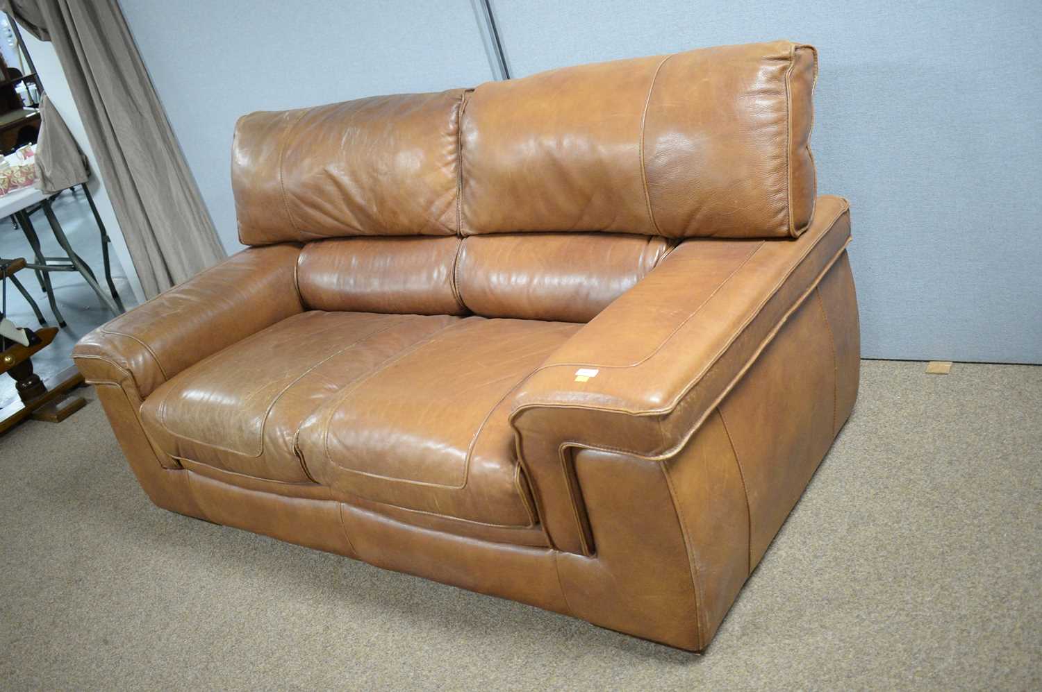 Land of Leather: a modern brown leather two-seater sofa. - Image 2 of 4