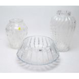 A Clyne Farquharson for John Walsh leaf motif vase; glass vase; and a glass bowl