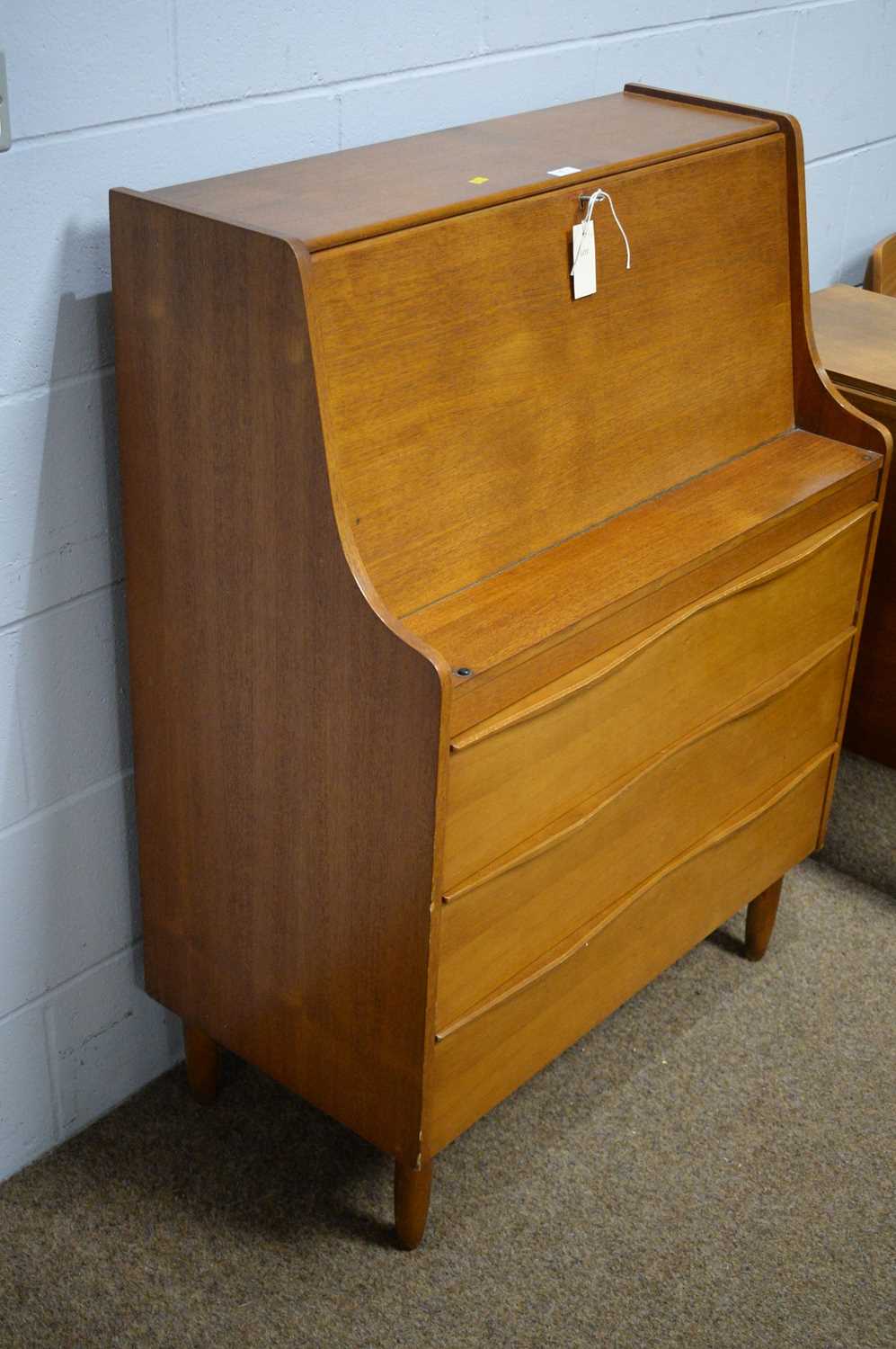 Mid Century teak writing bureau; dining table; and four chairs. - Image 3 of 7