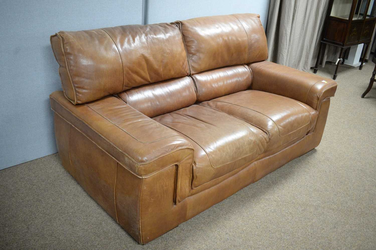 Land of Leather: a modern brown leather two-seater sofa. - Image 3 of 4