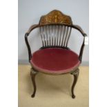 An attractive late Victorian bone and marquetry inlaid occasional chair.