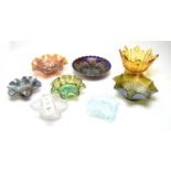 A selection of pressed, carnival and art glass dishes