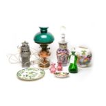 A Duplex oil lamp; Imari table lamp; and other items, various.