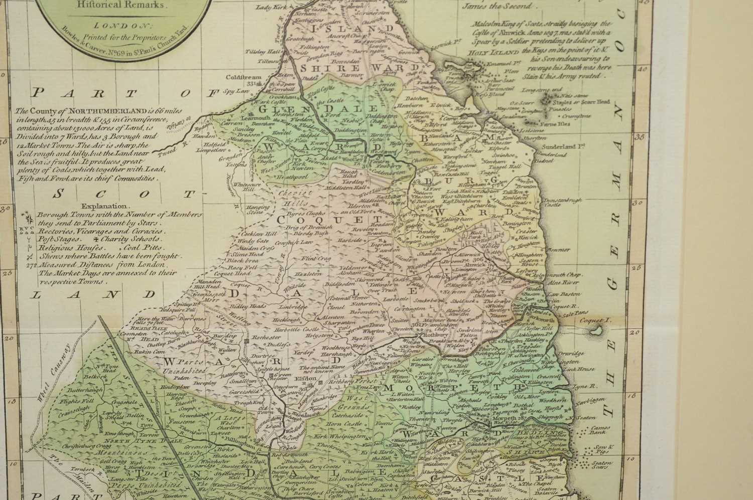 A Bowes's New Medium Map of Northumberland in a frame. - Image 3 of 3