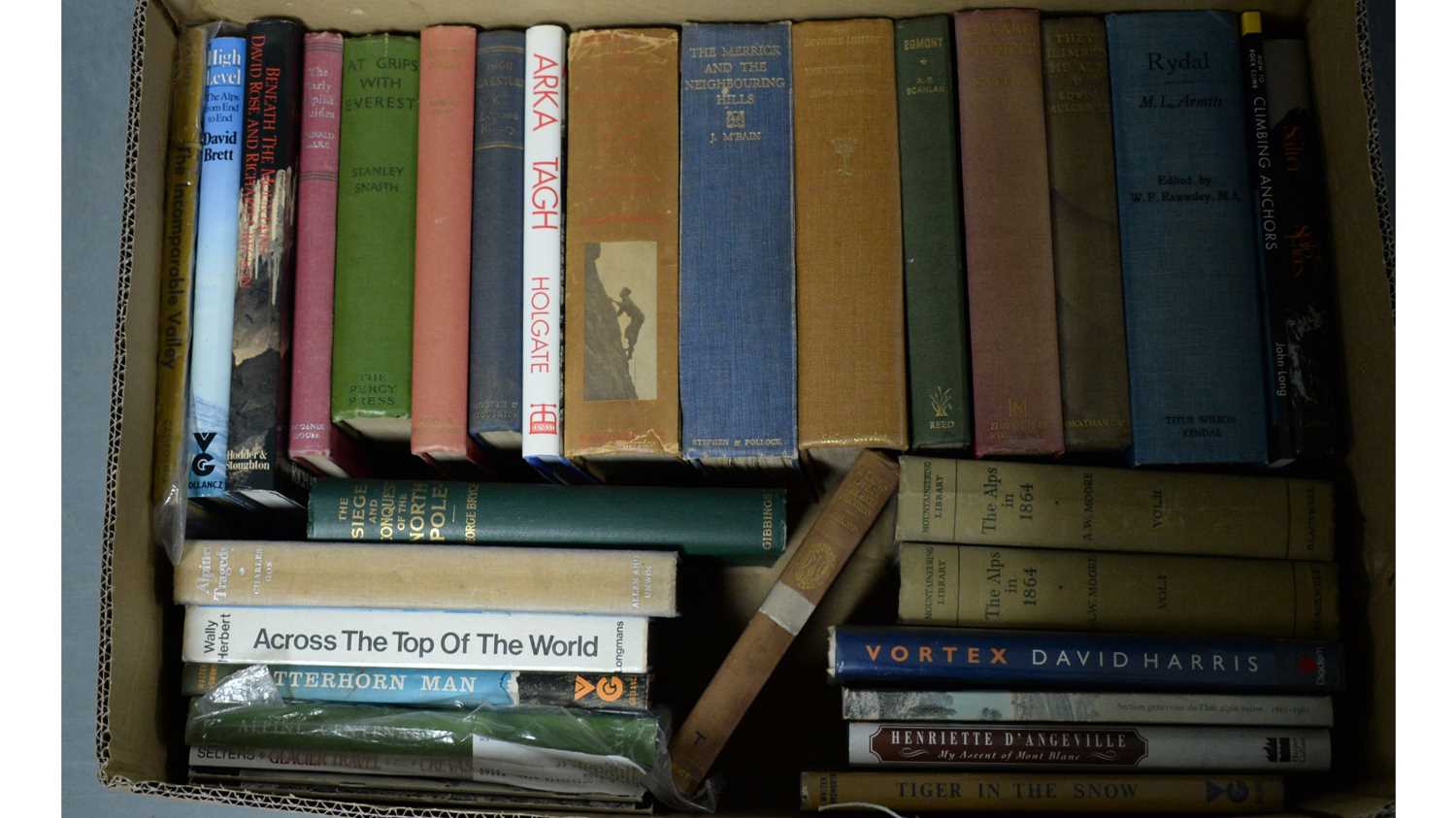 A selection of hardback and other books, primarily relating to mountaineering