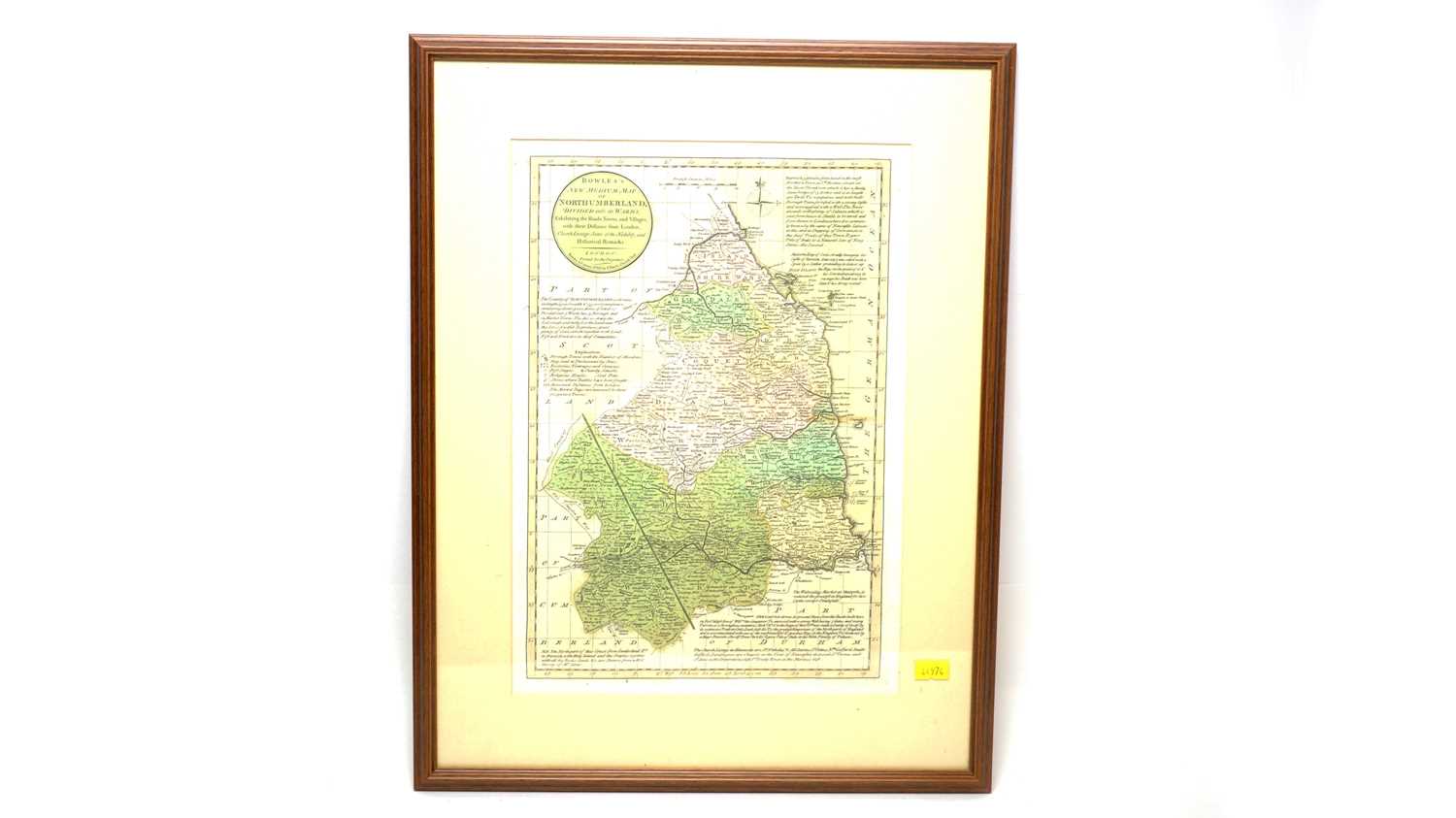 A Bowes's New Medium Map of Northumberland in a frame.