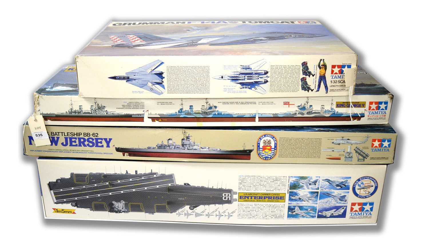 A selection of Tamiya scale model kits.