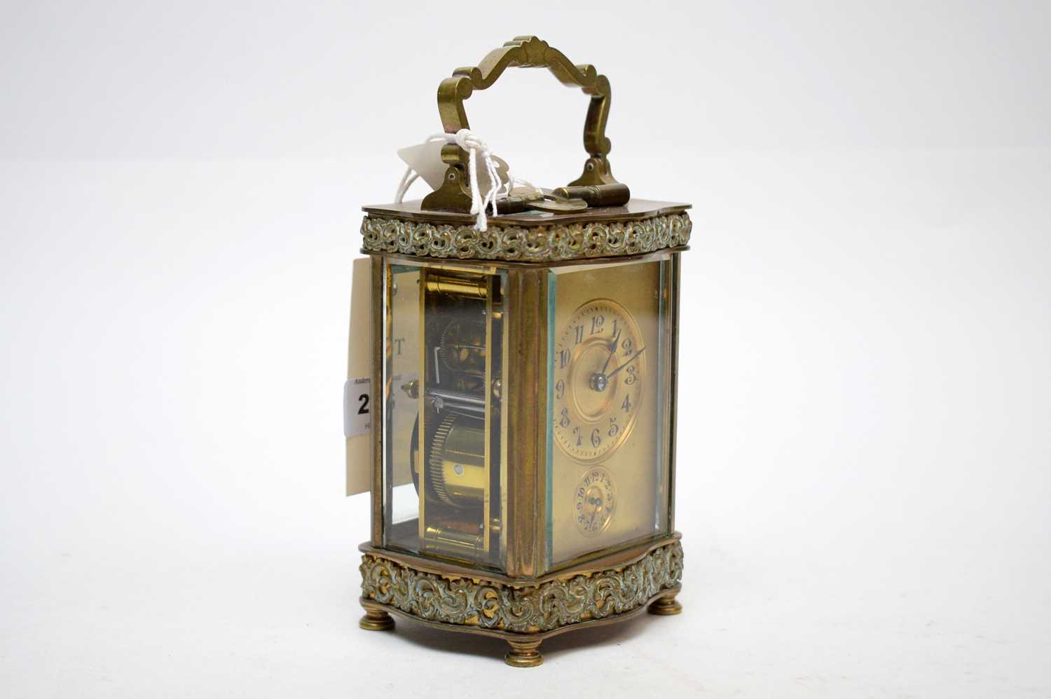A late 19th Century brass cased carriage clock. - Image 2 of 6