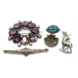 An amethyst and rock crystal brooch and other jewellery