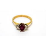 A ruby and diamond cluster ring,