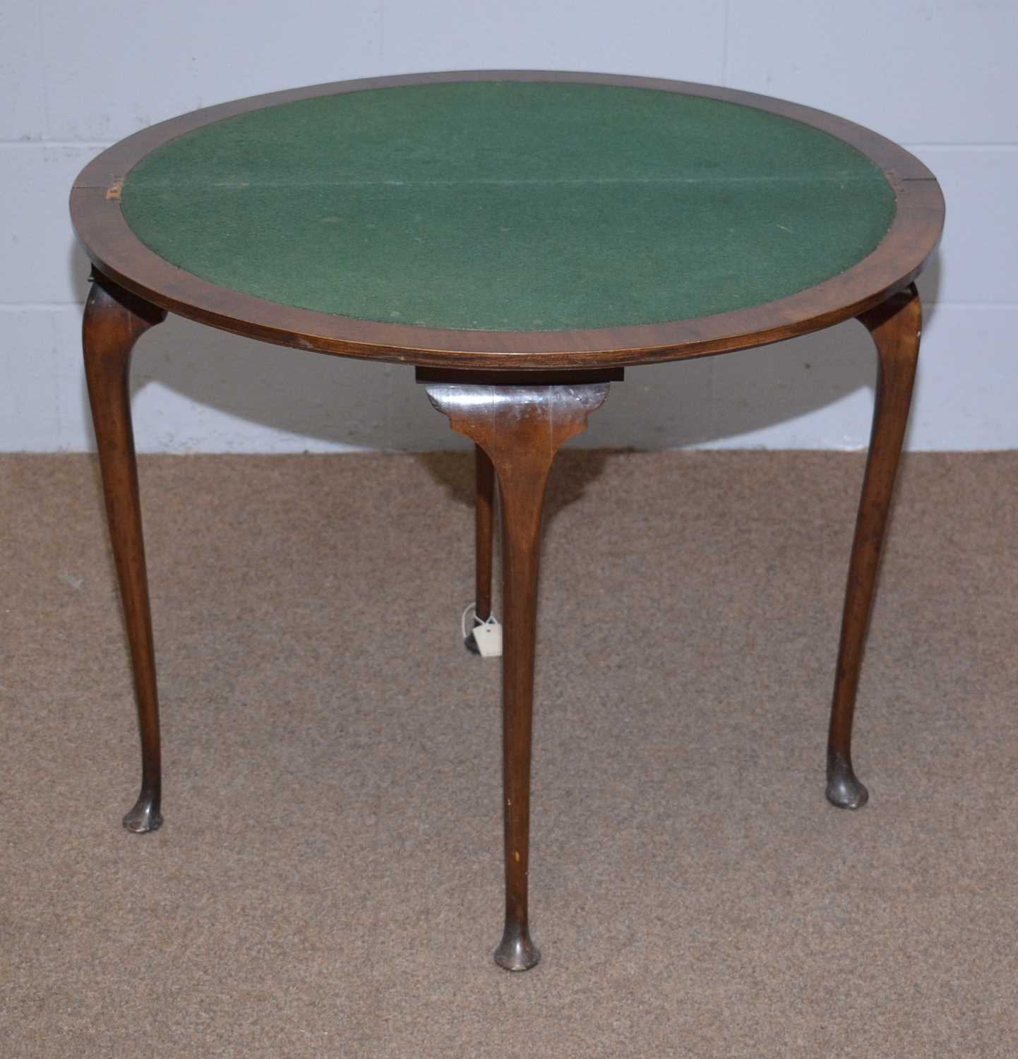 A mid 20th Century burr walnut and banded demilune card table. - Image 3 of 7