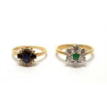Emerald and CZ ring and a sapphire and opal ring.