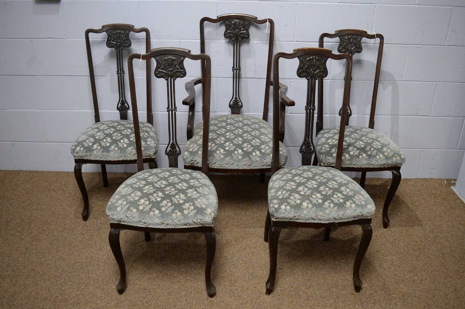 Five early 20th Century Art Nouveau salon/dining chairs. - Image 2 of 4