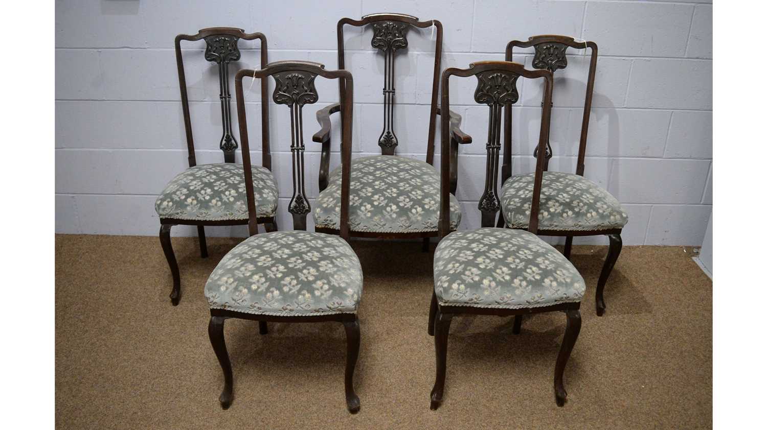 Five early 20th Century Art Nouveau salon/dining chairs.