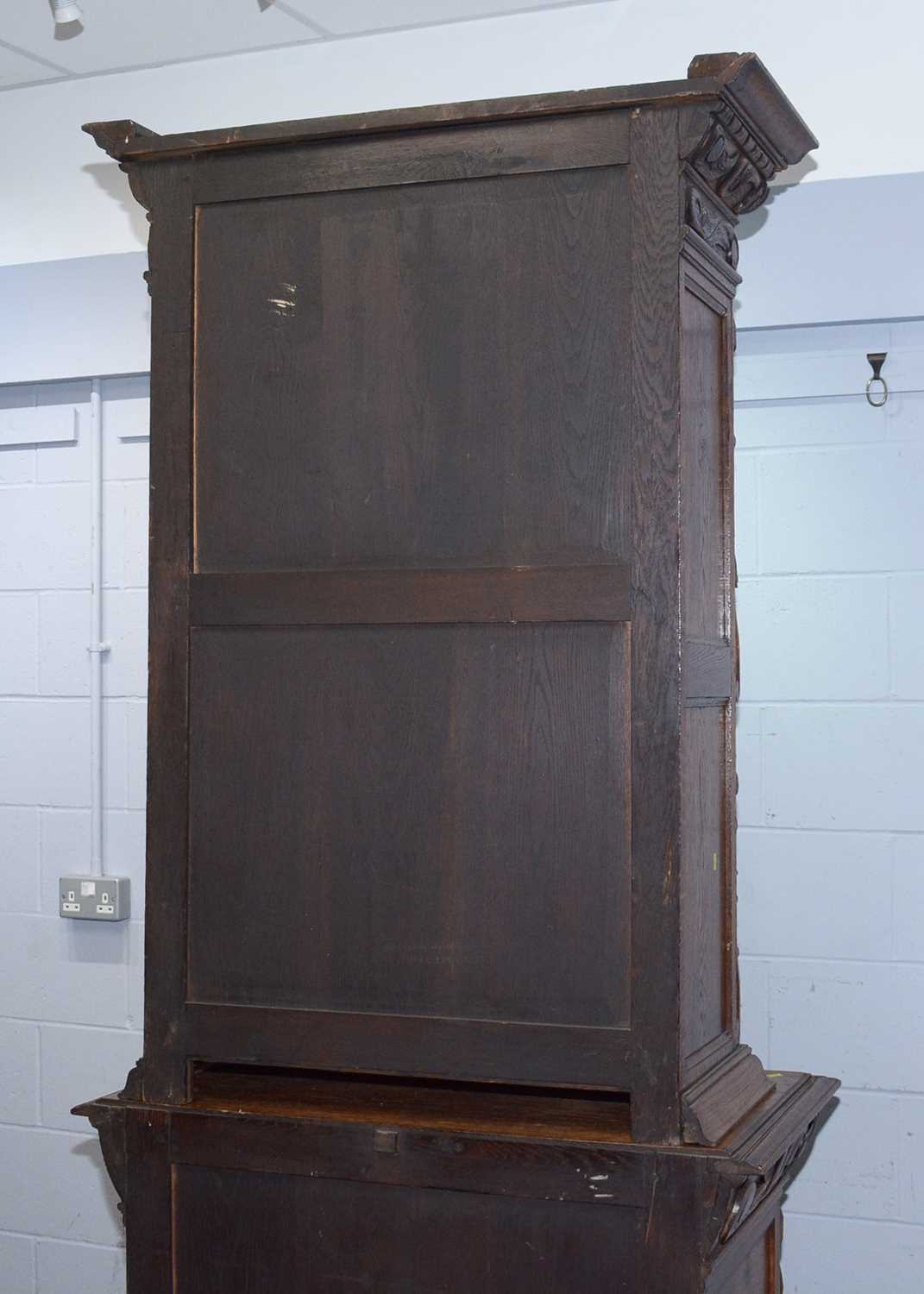 A profusely carved North European 19th C oak bookcase cabinet. - Image 5 of 12