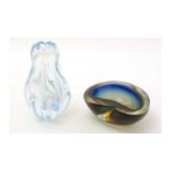 Orrefors glass vase, kidney shaped bowl.