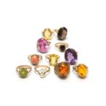 Eleven gemstone set dress rings,