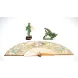 A Continental hand fan; and two Chinese figures