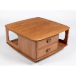 Ercol: an elm ‘Pandora’ model no 735 square coffee table.