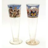 Pair Portuguese Art Deco enamelled glass vases