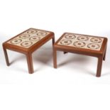 G Plan: a pair of teak rectangular tile top occasional tables