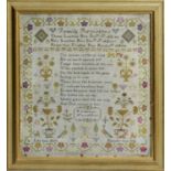 A Victorian family record or genealogy needlework sampler by Hannah Lowthian