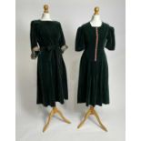 A pair of late 1940s velvet party dresses | worn by teenage sisters on their return from evacuation
