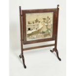 Victorian Arts and Crafts needlework firescreen depicting a Wensleydale farmstead