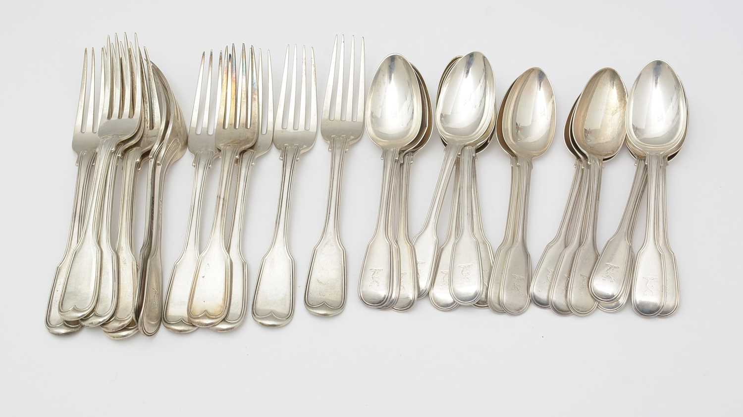 A composite suite of Victorian silver forks and spoons, - Image 7 of 7