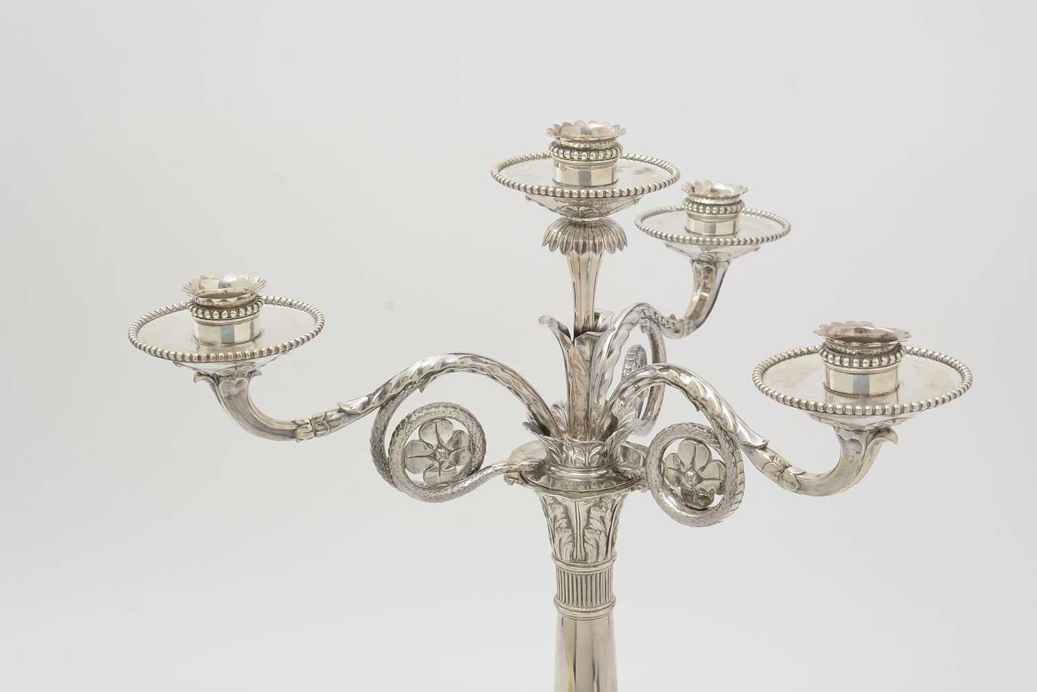 A George III silver three-branch candelabrum, by Benjamin Smith II, - Image 5 of 13