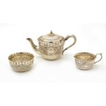 A Victorian silver three-piece bachelor's tea service, Walker & Hall