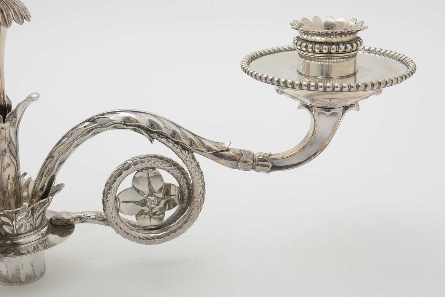 A George III silver three-branch candelabrum, by Benjamin Smith II, - Image 3 of 13
